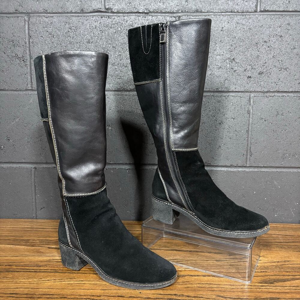 Aerosoles Black Suede Leather Knee High Boots Block Heel Women’s 7.5